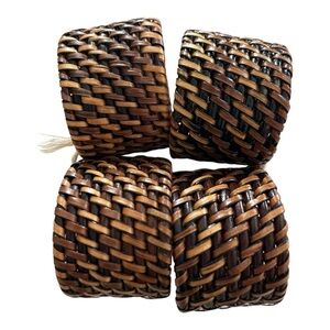 Wicker Rattan Napkin Rings Lot of 4 NWOT Picnic Brown Tan Basket Style 2" Diame…